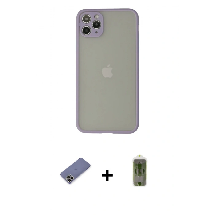 MARSİLYAN™- iPhone 12 Pro Max Kılıf Ahenk Çizgi Serisi - Siyah Joko Magic 5D Hayalet Cam + Gold Metal Kamera Lens Koruma Cam