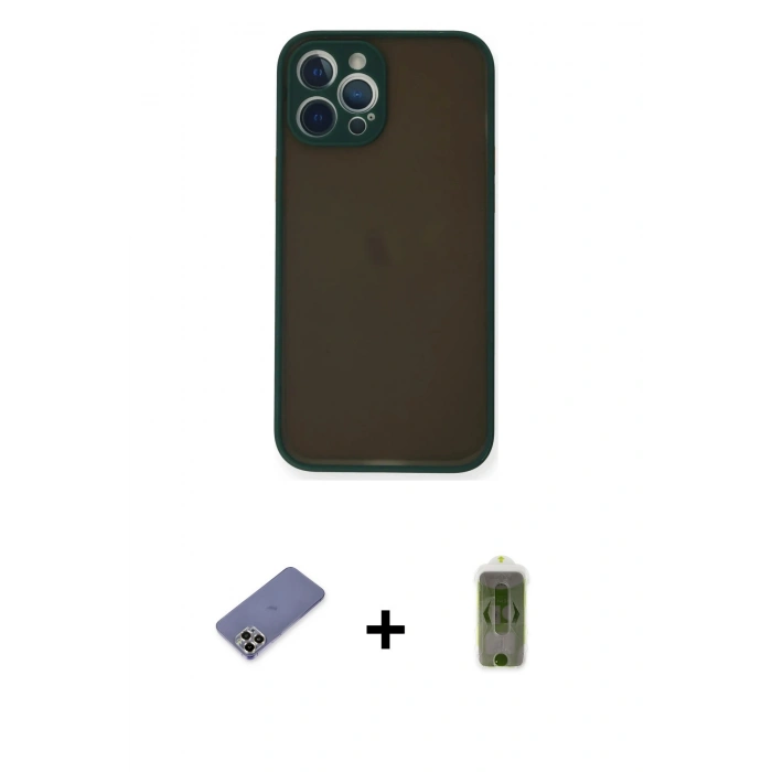 MARSİLYAN™- iPhone 12 Pro Max Kılıf Ahenk Çizgi Serisi - Siyah Joko Magic 5D Hayalet Cam + Gold Metal Kamera Lens Koruma Cam