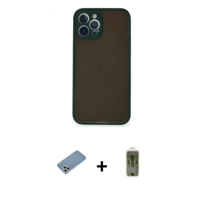 MARSİLYAN™- iPhone 12 Pro Max Kılıf Ahenk Çizgi Serisi - Siyah Joko Magic 5D Hayalet Cam + Gümüş Shine Kamera Lens Koruma Cam