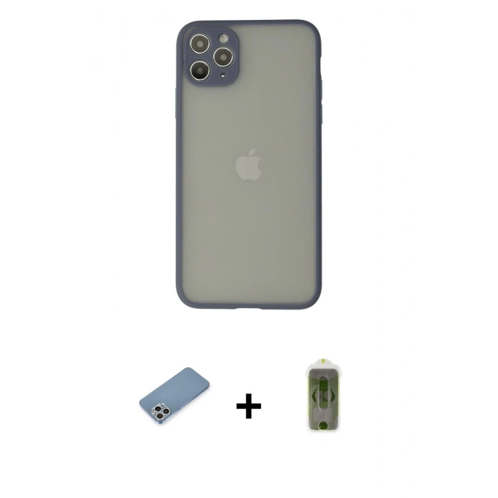 MARSİLYAN™- iPhone 12 Pro Max Kılıf Ahenk Çizgi Serisi - Siyah Joko Magic 5D Hayalet Cam + Gümüş Shine Kamera Lens Koruma Cam