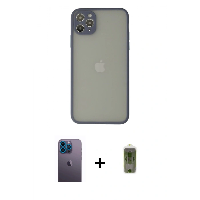 MARSİLYAN™- iPhone 12 Pro Max Kılıf Ahenk Çizgi Serisi - Siyah Joko Magic 5D Hayalet Cam + Neon Fosforlu Kamera Lens - MI