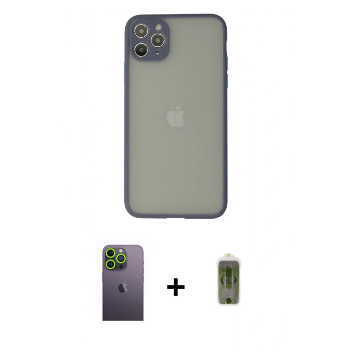 MARSİLYAN™- iPhone 12 Pro Max Kılıf Ahenk Çizgi Serisi - Siyah Joko Magic 5D Hayalet Cam + Neon Fosforlu Kamera Lens - YL