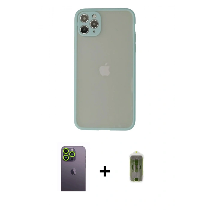 MARSİLYAN™- iPhone 12 Pro Max Kılıf Ahenk Çizgi Serisi - Siyah Joko Magic 5D Hayalet Cam + Neon Fosforlu Kamera Lens - YL