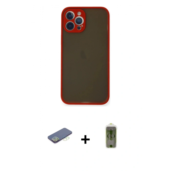 MARSİLYAN™- iPhone 12 Pro Max Kılıf Ahenk Çizgi Serisi - Siyah Joko Magic 5D Hayalet Cam + Renkli Kamera Lens Koruma Cam - YL