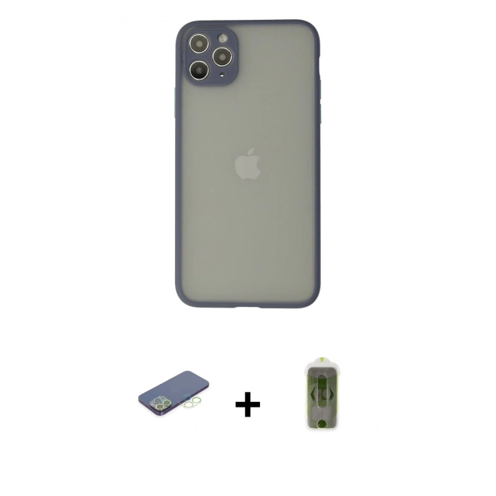 MARSİLYAN™- iPhone 12 Pro Max Kılıf Ahenk Çizgi Serisi - Siyah Joko Magic 5D Hayalet Cam + Renkli Kamera Lens Koruma Cam - YL