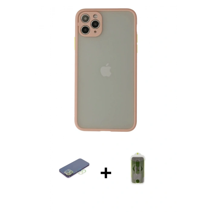 MARSİLYAN™- iPhone 12 Pro Max Kılıf Ahenk Çizgi Serisi - Siyah Joko Magic 5D Hayalet Cam + Renkli Kamera Lens Koruma Cam - YL