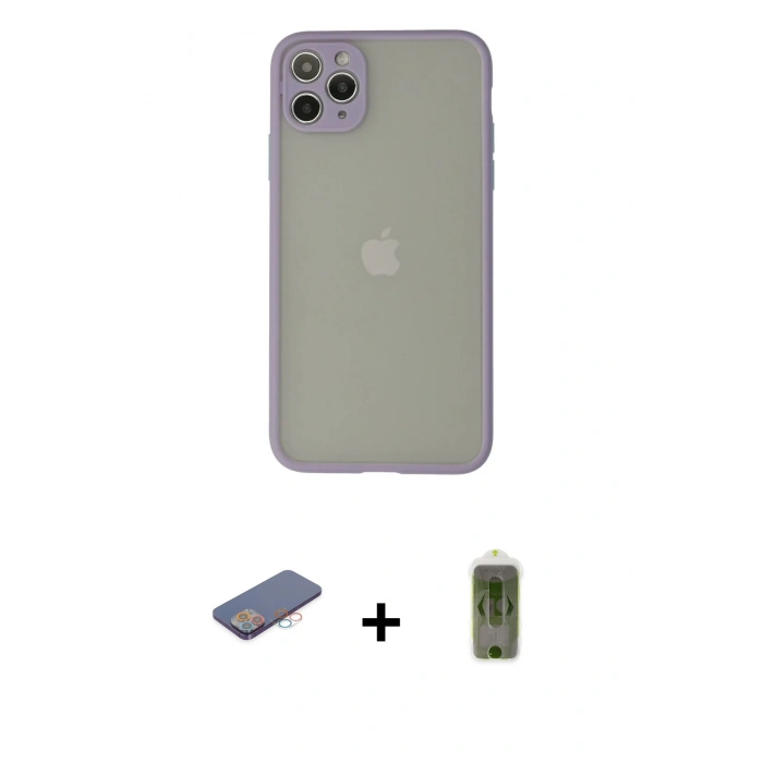 MARSİLYAN™- iPhone 12 Pro Max Kılıf Ahenk Çizgi Serisi - Siyah Joko Magic 5D Hayalet Cam + Renkli Kamera Lens Koruma Cam - PE
