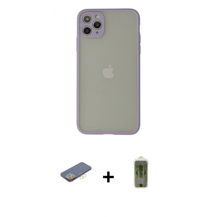 MARSİLYAN™- iPhone 12 Pro Max Kılıf Ahenk Çizgi Serisi - Siyah Joko Magic 5D Hayalet Cam + Renkli Kamera Lens Koruma Cam - SI