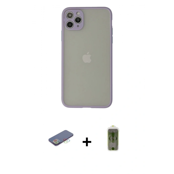 MARSİLYAN™- iPhone 12 Pro Max Kılıf Ahenk Çizgi Serisi - Siyah Joko Magic 5D Hayalet Cam + Renkli Kamera Lens Koruma Cam - MI