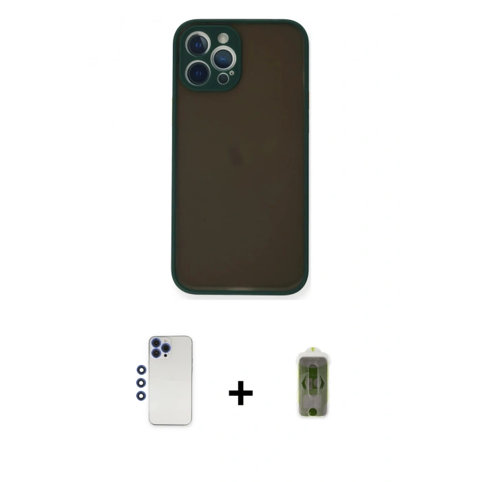 MARSİLYAN™- iPhone 12 Pro Max Kılıf Ahenk Çizgi Serisi - Siyah Joko Magic 5D Hayalet Cam + Shine Kamera Lens - LT