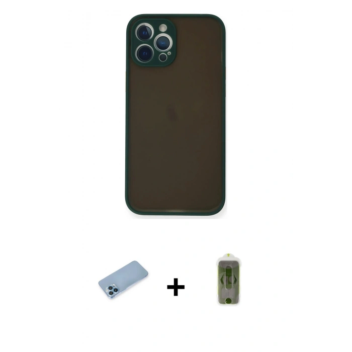 MARSİLYAN™- iPhone 12 Pro Max Kılıf Ahenk Çizgi Serisi - Siyah Joko Magic 5D Hayalet Cam + Shine Kamera Lens Koruma Cam - MI