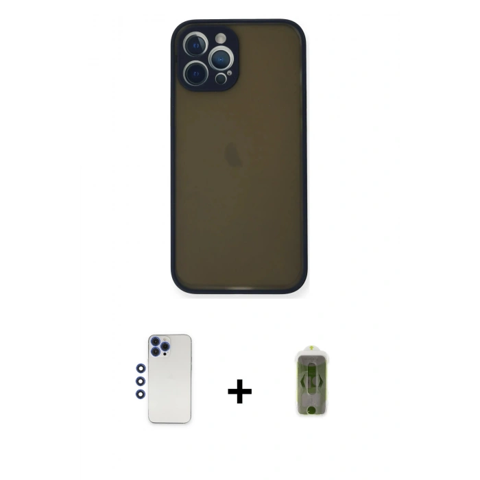 MARSİLYAN™- iPhone 12 Pro Max Kılıf Ahenk Çizgi Serisi - Siyah Joko Magic 5D Hayalet Cam + Shine Kamera Lens - LT