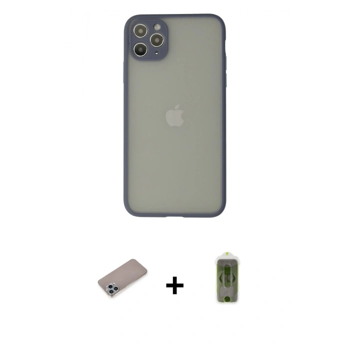 MARSİLYAN™- iPhone 12 Pro Max Kılıf Ahenk Çizgi Serisi - Siyah Joko Magic 5D Hayalet Cam + Shine Kamera Lens Koruma Cam - SABE