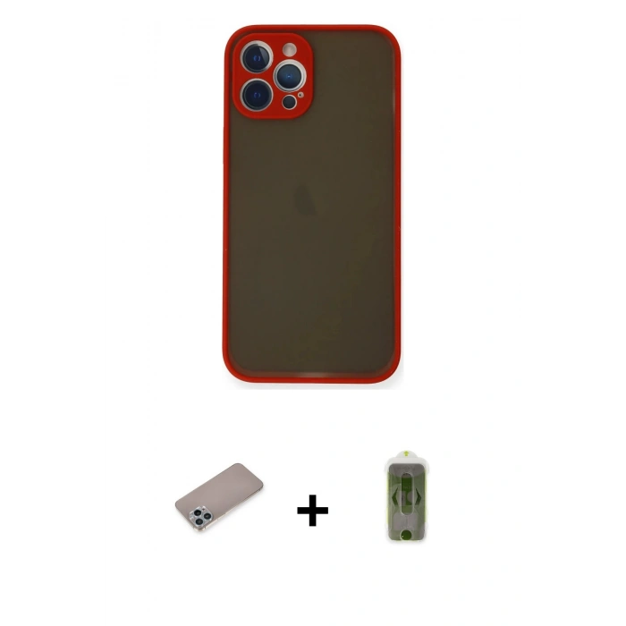 MARSİLYAN™- iPhone 12 Pro Max Kılıf Ahenk Çizgi Serisi - Siyah Joko Magic 5D Hayalet Cam + Shine Kamera Lens Koruma Cam - SABE