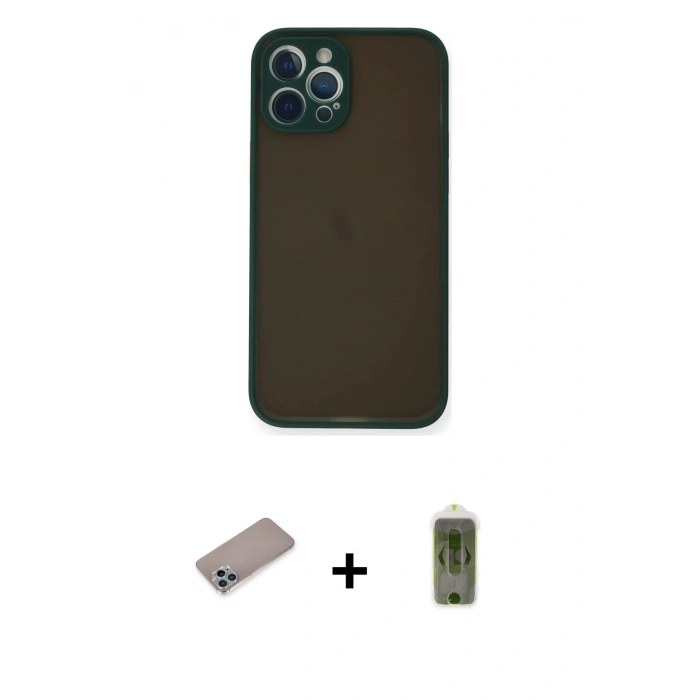 MARSİLYAN™- iPhone 12 Pro Max Kılıf Ahenk Çizgi Serisi - Siyah Joko Magic 5D Hayalet Cam + Shine Kamera Lens Koruma Cam - SABE