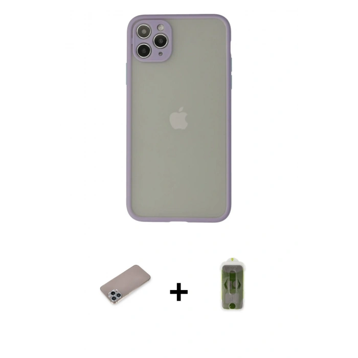 MARSİLYAN™- iPhone 12 Pro Max Kılıf Ahenk Çizgi Serisi - Siyah Joko Magic 5D Hayalet Cam + Shine Kamera Lens Koruma Cam - SABE