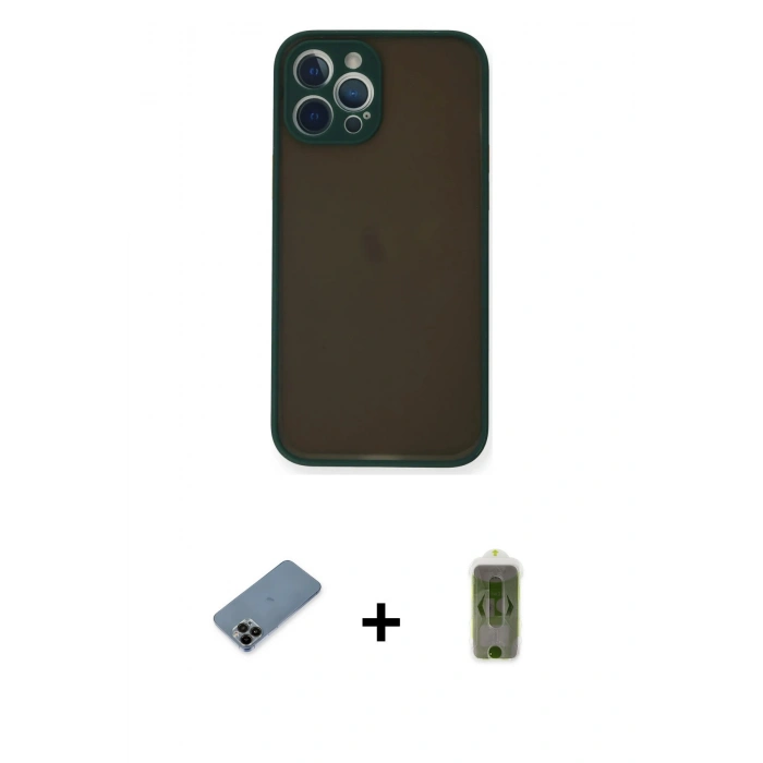 MARSİLYAN™- iPhone 12 Pro Max Kılıf Ahenk Çizgi Serisi - Siyah Joko Magic 5D Hayalet Cam + Shine Kamera Lens Koruma Cam - SH