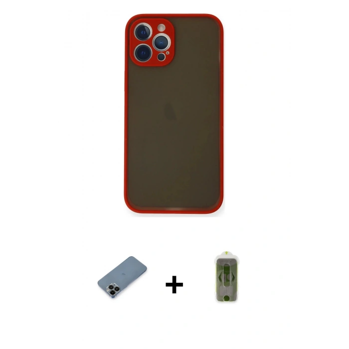 MARSİLYAN™- iPhone 12 Pro Max Kılıf Ahenk Çizgi Serisi - Siyah Joko Magic 5D Hayalet Cam + Shine Kamera Lens Koruma Cam - SH