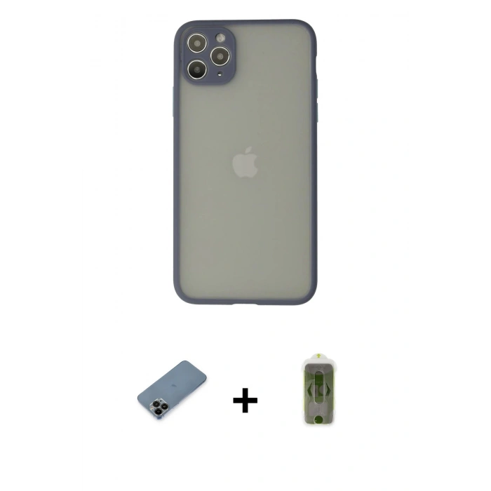 MARSİLYAN™- iPhone 12 Pro Max Kılıf Ahenk Çizgi Serisi - Siyah Joko Magic 5D Hayalet Cam + Shine Kamera Lens Koruma Cam - SH