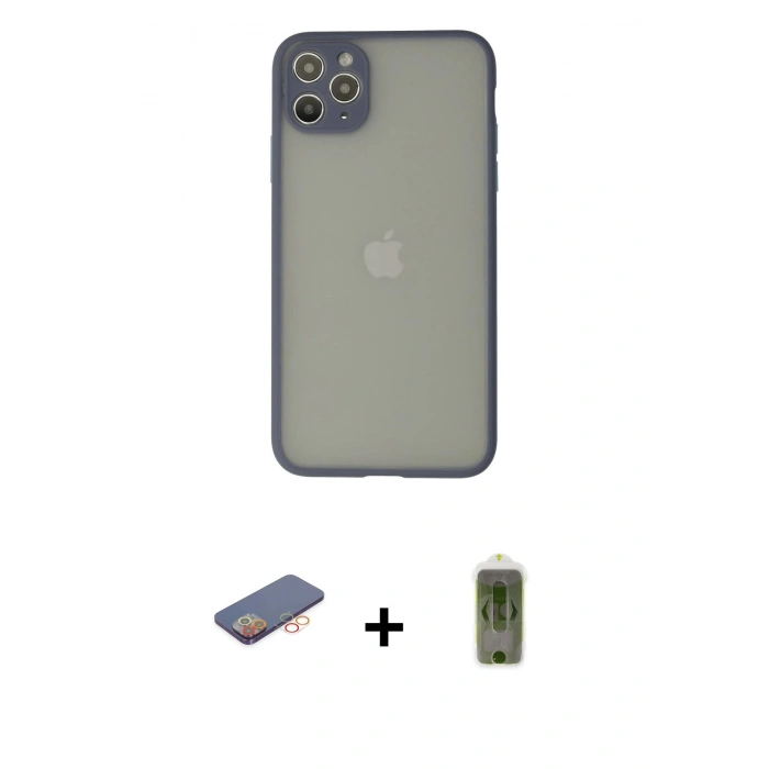 MARSİLYAN™- iPhone 12 Pro Max Kılıf Ahenk Çizgi Serisi - Siyah Joko Magic 5D Hayalet Cam + Renkli Kamera Lens Koruma Cam - TU