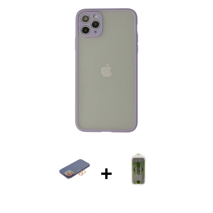 MARSİLYAN™- iPhone 12 Pro Max Kılıf Ahenk Çizgi Serisi - Siyah Joko Magic 5D Hayalet Cam + Renkli Kamera Lens Koruma Cam - TU