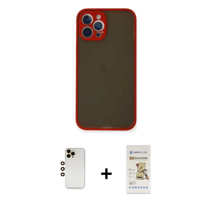 MARSİLYAN™- iPhone 12 Pro Max Kılıf Ahenk Çizgi Serisi - Siyah Mat Seramik Nano Ekran Koruyucu + Shine Kamera Lens - GD