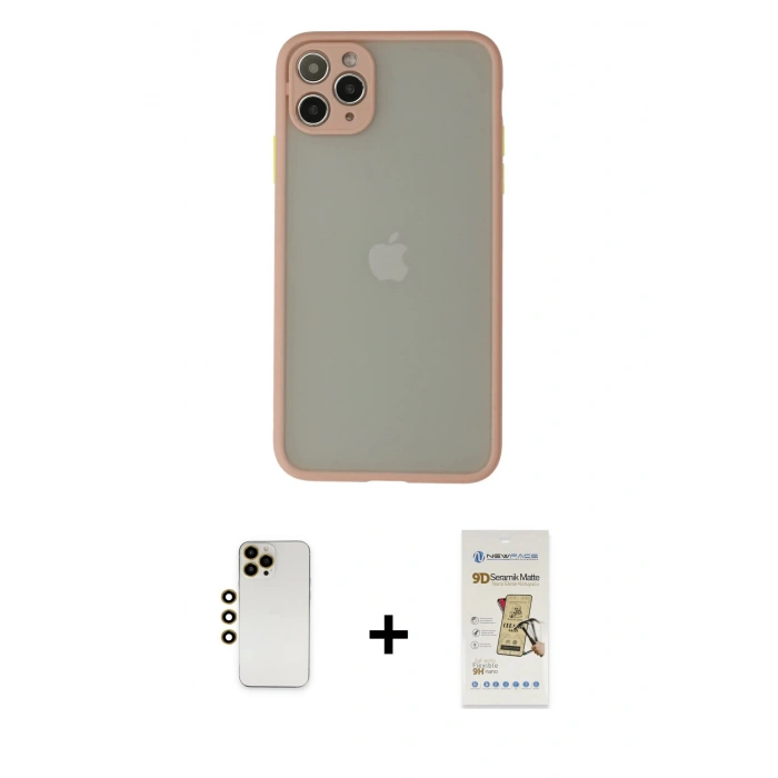 MARSİLYAN™- iPhone 12 Pro Max Kılıf Ahenk Çizgi Serisi - Siyah Mat Seramik Nano Ekran Koruyucu + Shine Kamera Lens - GD