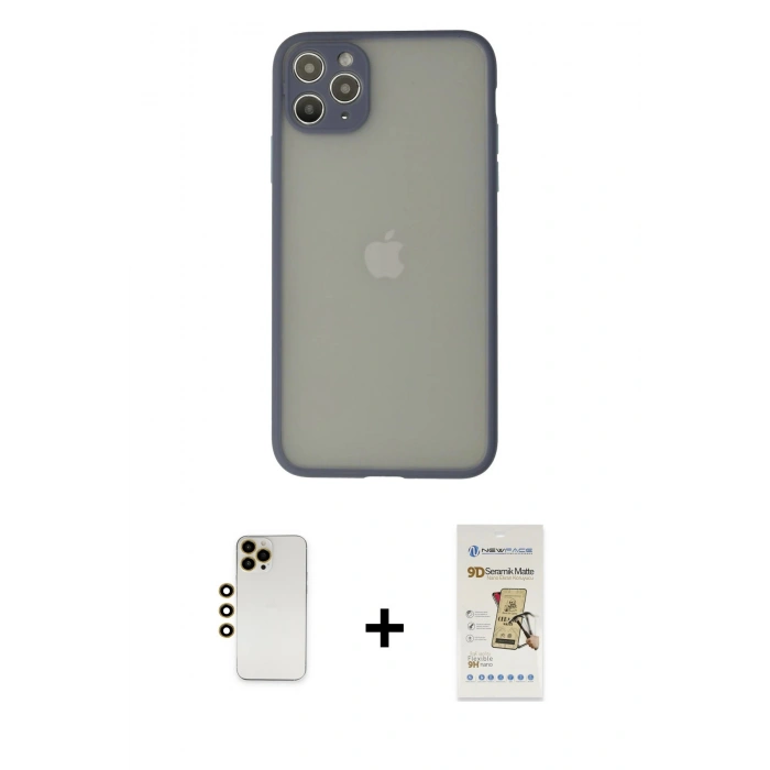 MARSİLYAN™- iPhone 12 Pro Max Kılıf Ahenk Çizgi Serisi - Siyah Mat Seramik Nano Ekran Koruyucu + Shine Kamera Lens - GD