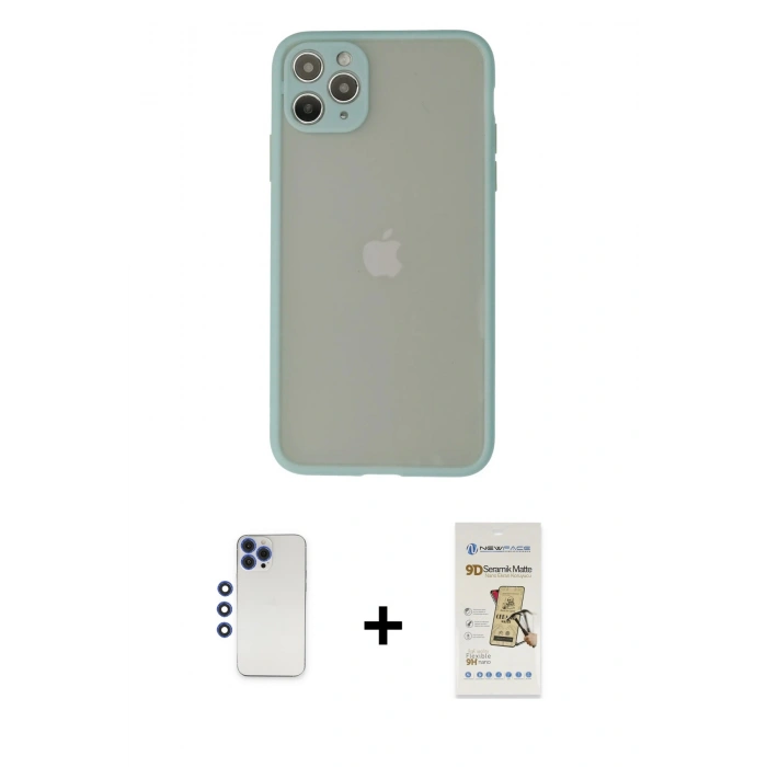 MARSİLYAN™- iPhone 12 Pro Max Kılıf Ahenk Çizgi Serisi - Siyah Mat Seramik Nano Ekran Koruyucu + Shine Kamera Lens - LT