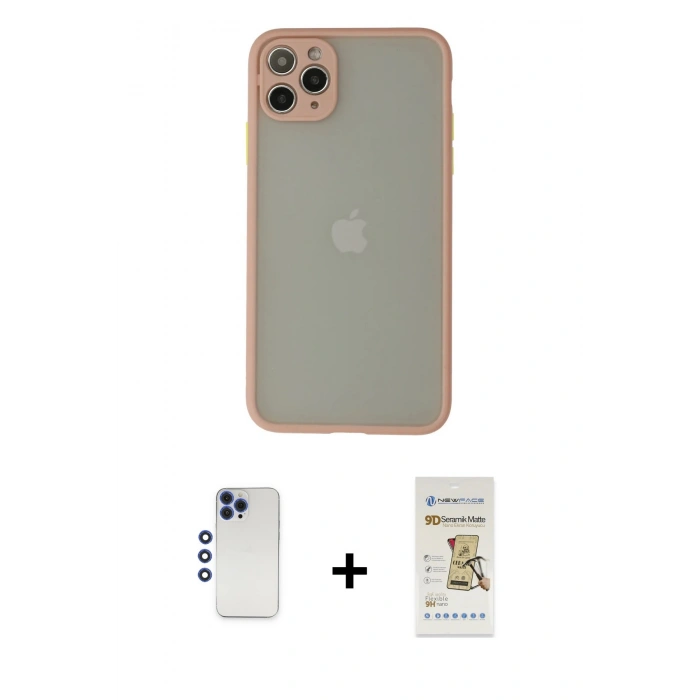 MARSİLYAN™- iPhone 12 Pro Max Kılıf Ahenk Çizgi Serisi - Siyah Mat Seramik Nano Ekran Koruyucu + Shine Kamera Lens - LT