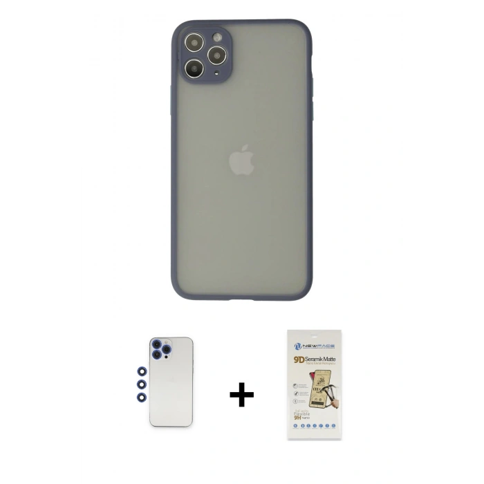 MARSİLYAN™- iPhone 12 Pro Max Kılıf Ahenk Çizgi Serisi - Siyah Mat Seramik Nano Ekran Koruyucu + Shine Kamera Lens - LT