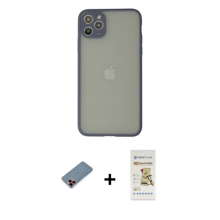 MARSİLYAN™- iPhone 12 Pro Max Kılıf Ahenk Çizgi Serisi - Siyah Mat Seramik Nano Ekran Koruyucu + Metal Kamera Lens Koruma Cam - KI