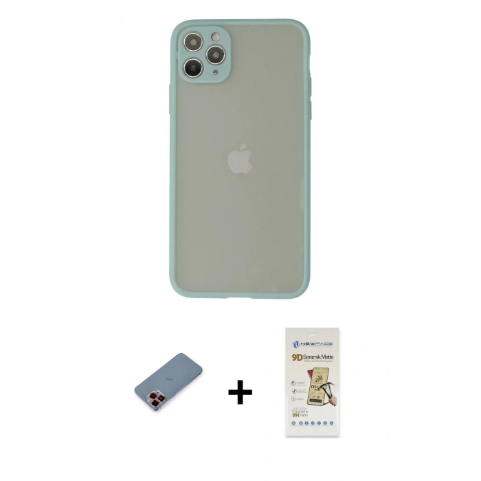 MARSİLYAN™- iPhone 12 Pro Max Kılıf Ahenk Çizgi Serisi - Siyah Mat Seramik Nano Ekran Koruyucu + Metal Kamera Lens Koruma Cam - KI