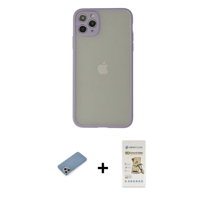 MARSİLYAN™- iPhone 12 Pro Max Kılıf Ahenk Çizgi Serisi - Siyah Mat Seramik Nano Ekran Koruyucu + Shine Kamera Lens Koruma Cam - GS