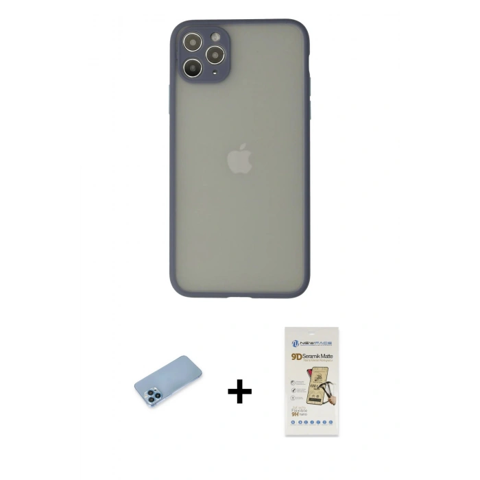 MARSİLYAN™- iPhone 12 Pro Max Kılıf Ahenk Çizgi Serisi - Siyah Mat Seramik Nano Ekran Koruyucu + Shine Kamera Lens Koruma Cam - MI