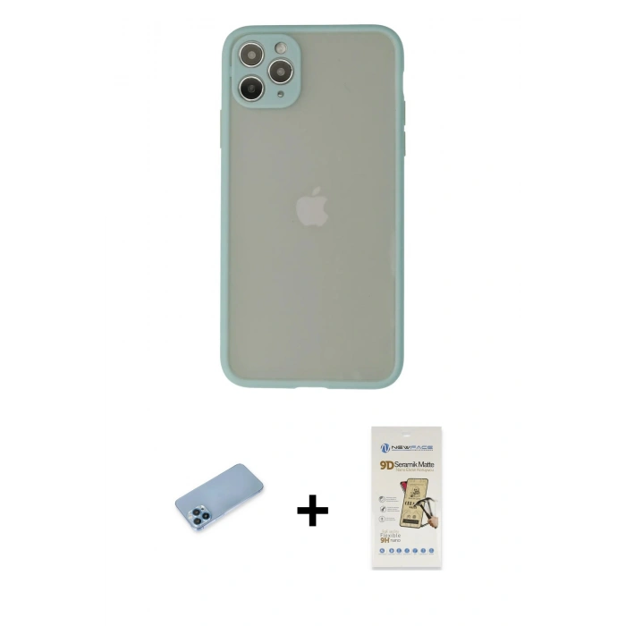 MARSİLYAN™- iPhone 12 Pro Max Kılıf Ahenk Çizgi Serisi - Siyah Mat Seramik Nano Ekran Koruyucu + Shine Kamera Lens Koruma Cam - MI