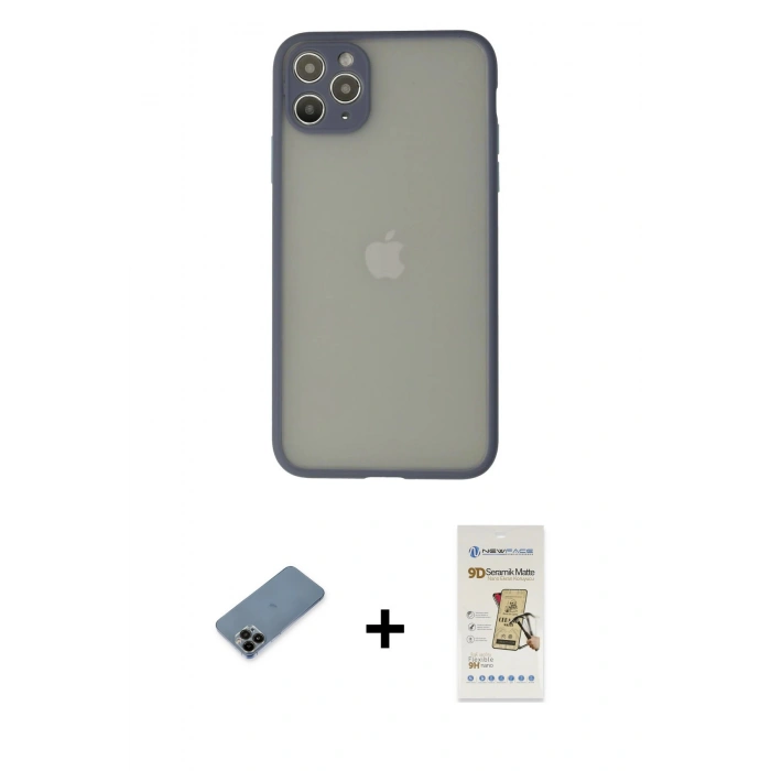 MARSİLYAN™- iPhone 12 Pro Max Kılıf Ahenk Çizgi Serisi - Siyah Mat Seramik Nano Ekran Koruyucu + Shine Kamera Lens Koruma Cam - SH