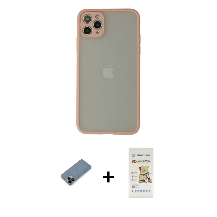 MARSİLYAN™- iPhone 12 Pro Max Kılıf Ahenk Çizgi Serisi - Siyah Mat Seramik Nano Ekran Koruyucu + Shine Kamera Lens Koruma Cam - SH