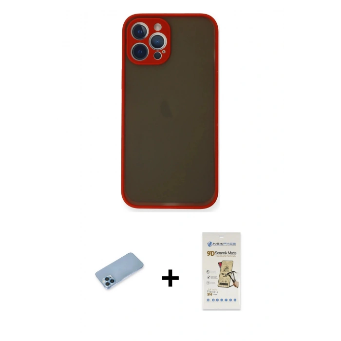 MARSİLYAN™- iPhone 12 Pro Max Kılıf Ahenk Çizgi Serisi - Siyah Mat Seramik Nano Ekran Koruyucu + Shine Kamera Lens Koruma Cam - MI