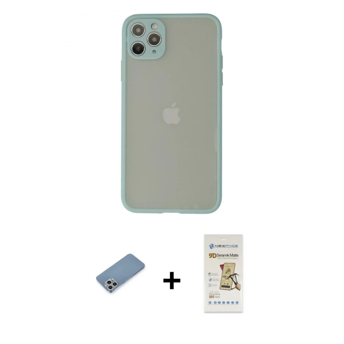 MARSİLYAN™- iPhone 12 Pro Max Kılıf Ahenk Çizgi Serisi - Siyah Mat Seramik Nano Ekran Koruyucu + Shine Kamera Lens Koruma Cam - GS