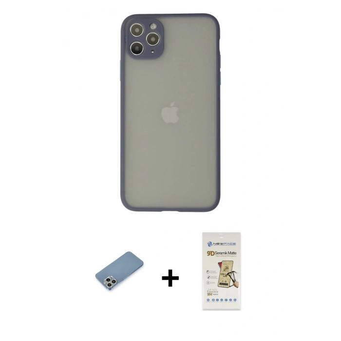 MARSİLYAN™- iPhone 12 Pro Max Kılıf Ahenk Çizgi Serisi - Siyah Mat Seramik Nano Ekran Koruyucu + Shine Kamera Lens Koruma Cam - GS