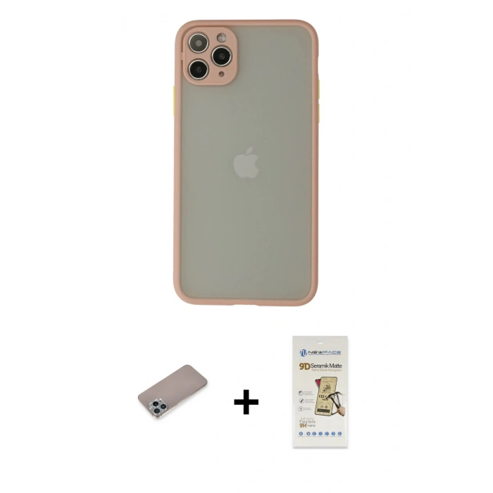 MARSİLYAN™- iPhone 12 Pro Max Kılıf Ahenk Çizgi Serisi - Siyah Mat Seramik Nano Ekran Koruyucu + Sierra Blue Shine Kamera Lens Koruma Cam