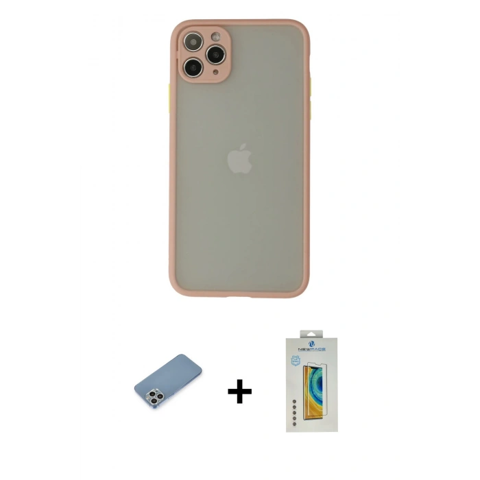 MARSİLYAN™- iPhone 12 Pro Max Kılıf Ahenk Çizgi Serisi - Siyah Polymer Nano Ekran Koruyucu + Shine Kamera Lens Koruma Cam - GS