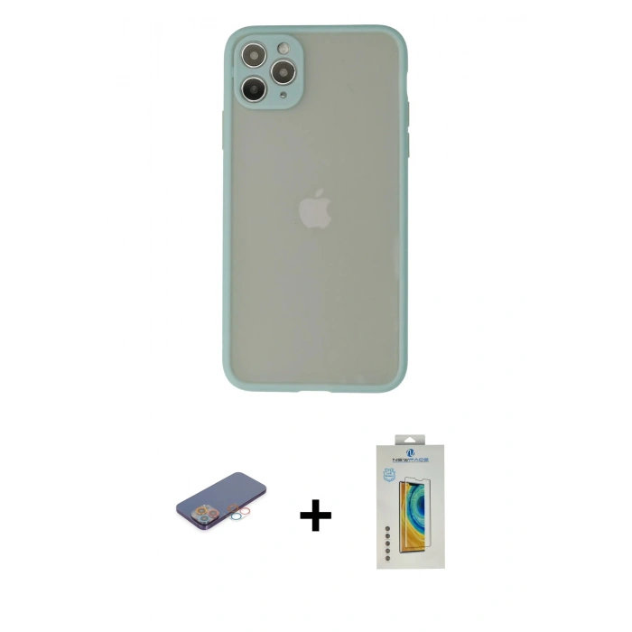 MARSİLYAN™- iPhone 12 Pro Max Kılıf Ahenk Çizgi Serisi - Siyah Polymer Nano Ekran Koruyucu + Renkli Kamera Lens Koruma Cam - PE