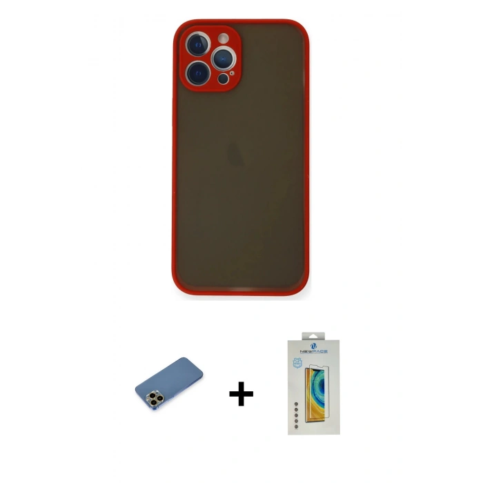 MARSİLYAN™- iPhone 12 Pro Max Kılıf Ahenk Çizgi Serisi - Siyah Polymer Nano Ekran Koruyucu + Shine Kamera Lens Koruma Cam - GD