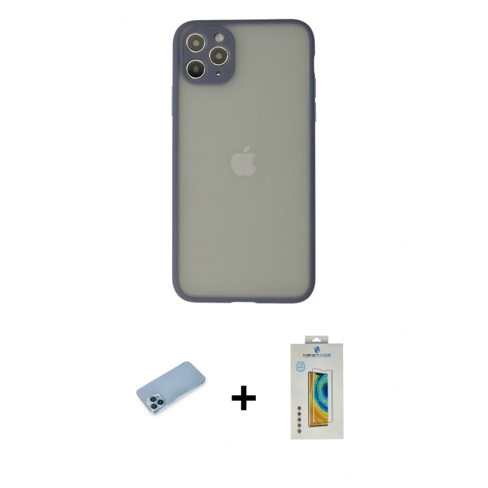 MARSİLYAN™- iPhone 12 Pro Max Kılıf Ahenk Çizgi Serisi - Siyah Polymer Nano Ekran Koruyucu + Shine Kamera Lens Koruma Cam - MI
