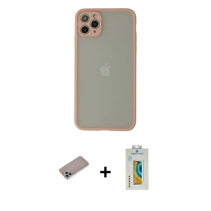 MARSİLYAN™- iPhone 12 Pro Max Kılıf Ahenk Çizgi Serisi - Siyah Polymer Nano Ekran Koruyucu + Shine Kamera Lens Koruma Cam - SABE