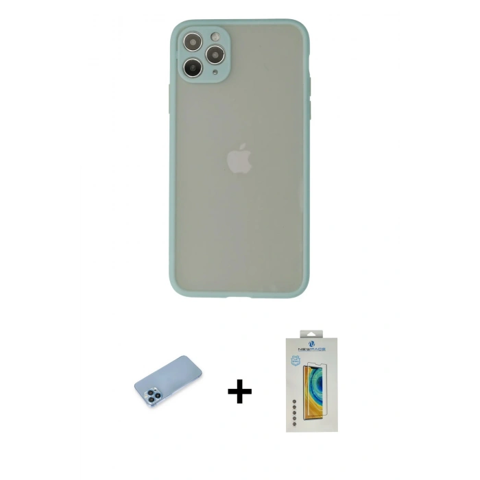 MARSİLYAN™- iPhone 12 Pro Max Kılıf Ahenk Çizgi Serisi - Siyah Polymer Nano Ekran Koruyucu + Shine Kamera Lens Koruma Cam - MI