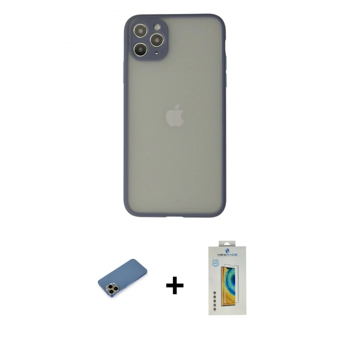 MARSİLYAN™- iPhone 12 Pro Max Kılıf Ahenk Çizgi Serisi - Siyah Polymer Nano Ekran Koruyucu + Shine Kamera Lens Koruma Cam - GD