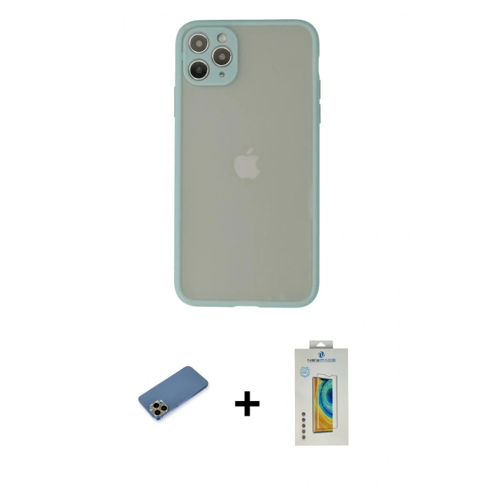 MARSİLYAN™- iPhone 12 Pro Max Kılıf Ahenk Çizgi Serisi - Siyah Polymer Nano Ekran Koruyucu + Shine Kamera Lens Koruma Cam - GD